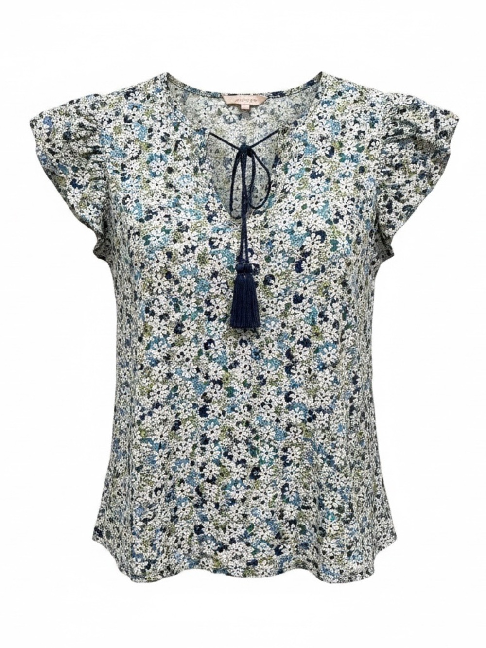 Blue Green Floral Eyelet Design Shirt